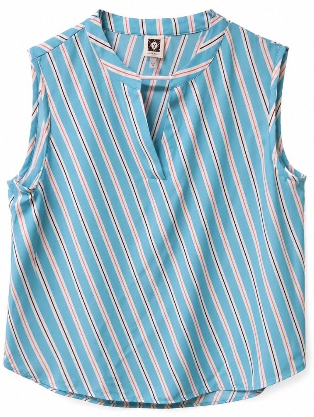 Anne Klein Blue Striped Sleeveless Vneck Blouse Sz Lg